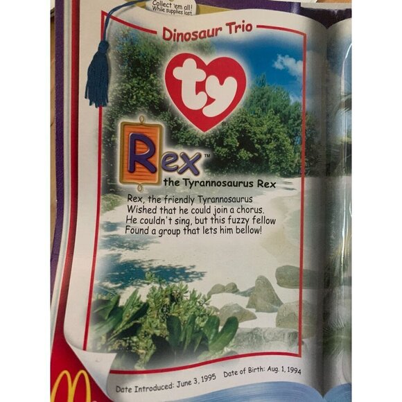 TY McDonalds Teenie Beanie Babies 2000 Rex The Tyrannosaurus Rex Dinosaur - Picture 3 of 4